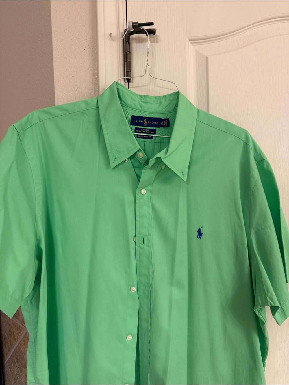 Ralph Lauren Men’s Bright Green Short-Sleeve Button-Down Shirt with Blue Pony